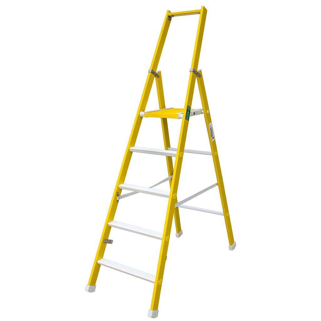 ESCALERA DE FIBRA DE TIJERA CÓNICA CON PLATAFORMA Y PELDAÑO ANCHO 60 mm